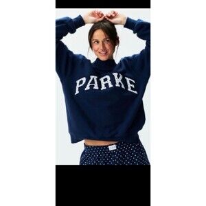 PARKE Heritage Polka Dot Letter Mockneck Sweatshirt Denim white XXL New